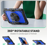SEYMAC for Ipad 9Th/8Th/7Th Generation Case 10.2" 2021-2019, Full-Body Shockproof Heavy Duty Protective Case with Screen Protector, Rotating Stand/Handle/Shoulder Strap for Ipad 10.2, Black/Blue