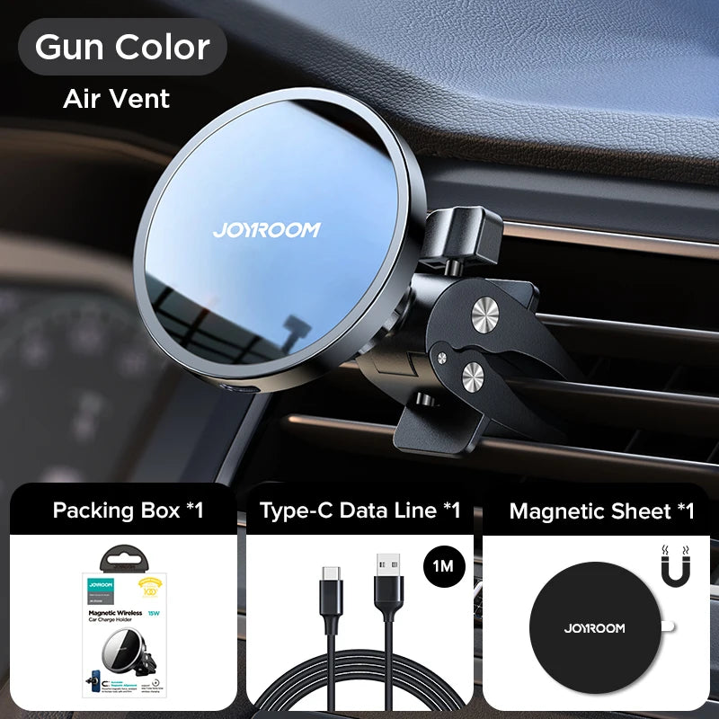 Joyroom 15W Qi Magnetic Car Phone Holder Wireless Charger for Iphone 14 13 12 Series Fast Air Vent Charging Phone Holder Charger
