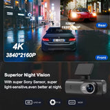 Dash Cam 4K+1080P Dual-Channel Dash Car Camera Recorder with GPS Wifi Car DVR 24H Parking Monitor Black Box