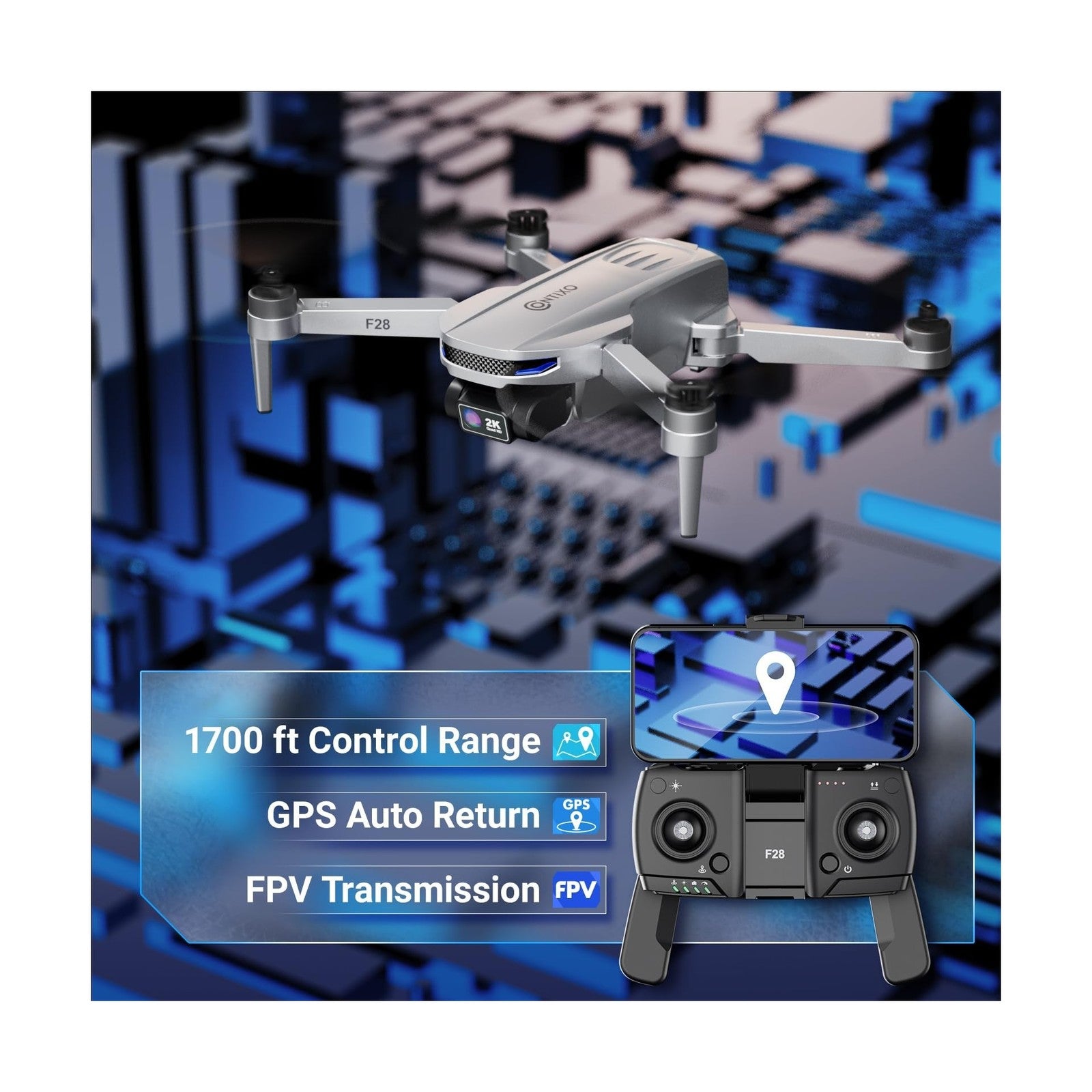 Contixo F28 2K Camera Drone for Adults, GPS Auto Follow, 26 Min Flight Time, ...