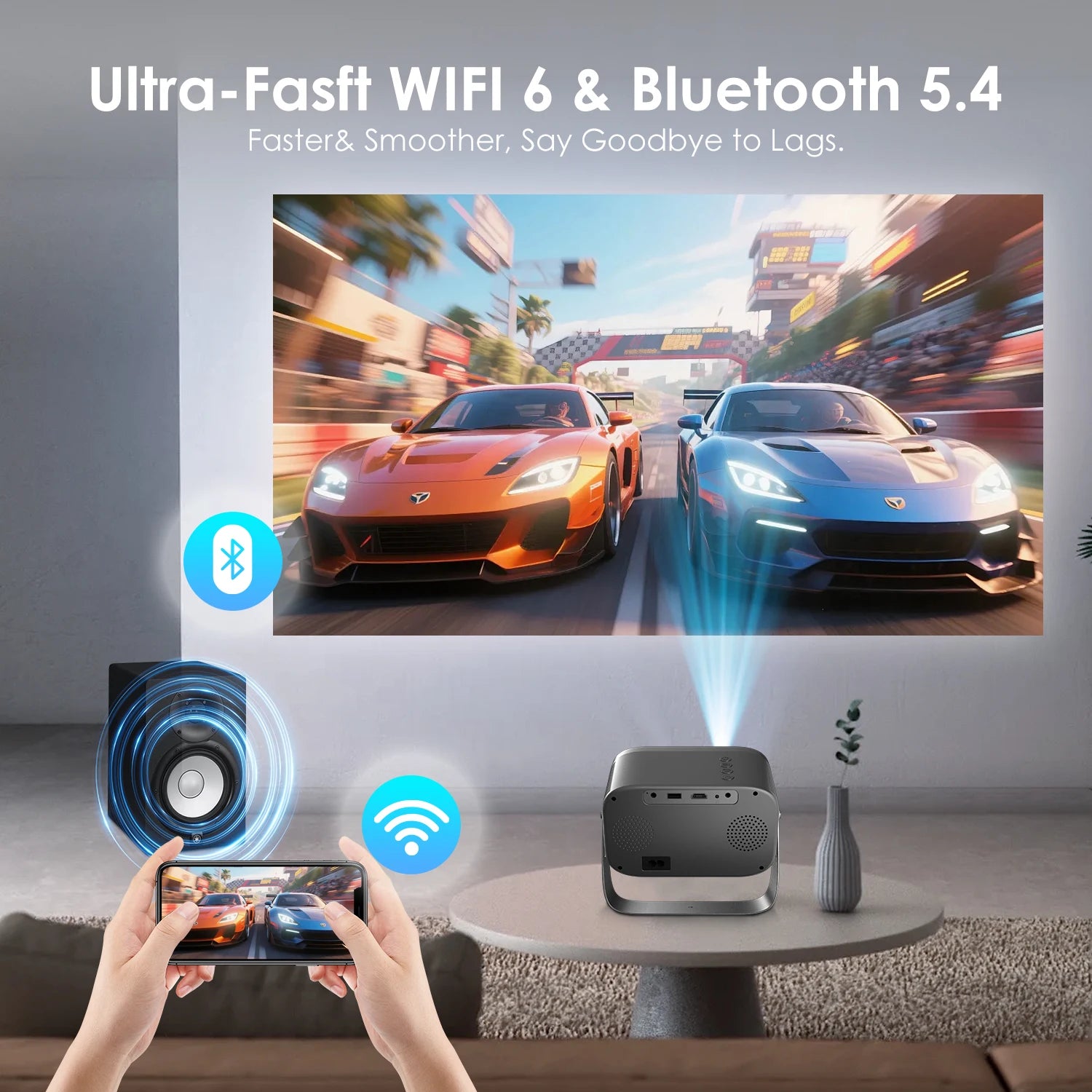 Portable Smart Projector Android11 5G Wifi6 Bluetooth5.2 Mini Beamer Home Cinema Theater Outdoor TV 4K Movie Projector