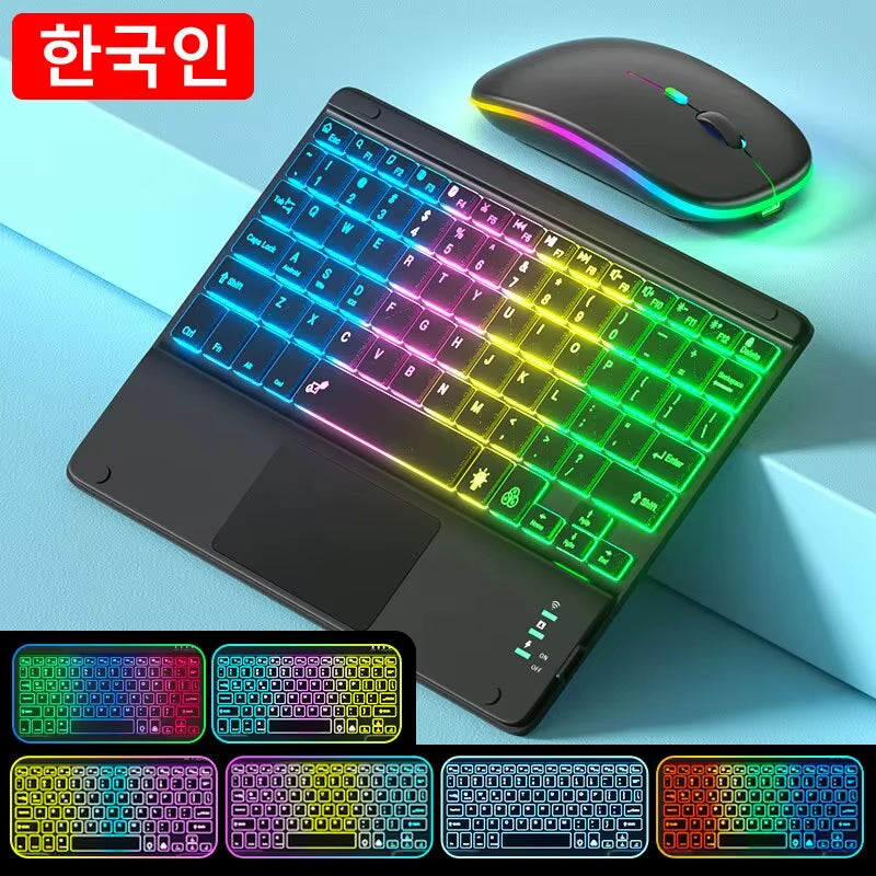For Ipad Keyboard Tablet Phone Bluetooth Keyboard with Touchpad Rechargeable Backlit Korean Spanish Keyboard for Android/ Window
