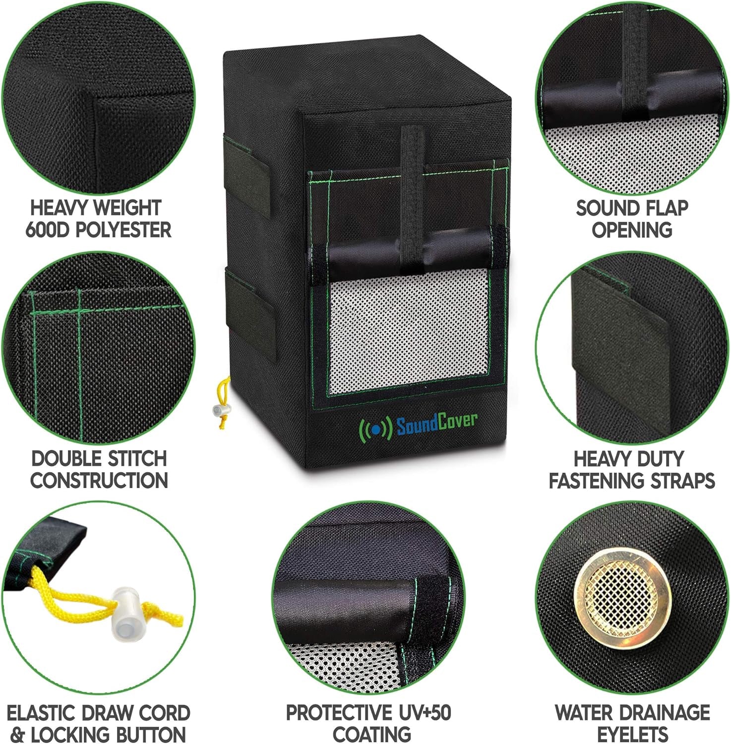 Two Black Waterproof 600D Outdoor Speaker Covers for C-Bracket Mounted Speakers – Fits Klipsch AW-650, Polk Atrium 8 SDI, Definitive Technology AW 6500 (Max Dimensions: H 15" X W 9.45" X D 11")