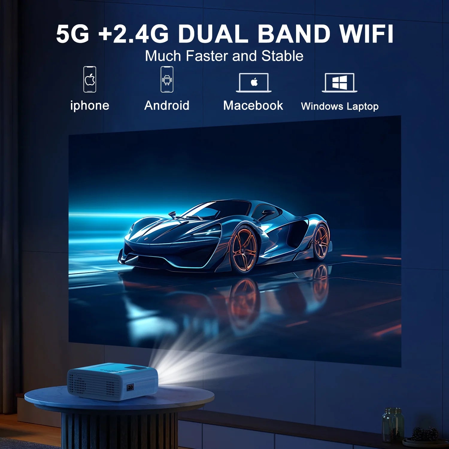 [Electric Keystone]  4K Projector with Wifi and Bluetooth, Native 1080P Movie Projector with 50% Zoom, 15000L Mini Projector Compatible with HDMI, USB, Phone