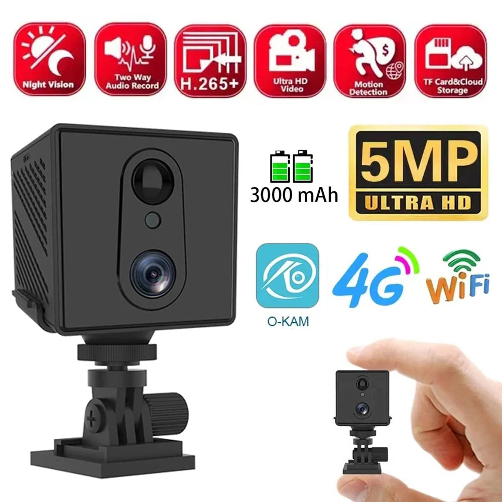 5MP Mini Camera 4G SIM Card Wifi Night Vision Home Security Surveillance Camcorder Voice Intercom Motion Detection CCTV Camera