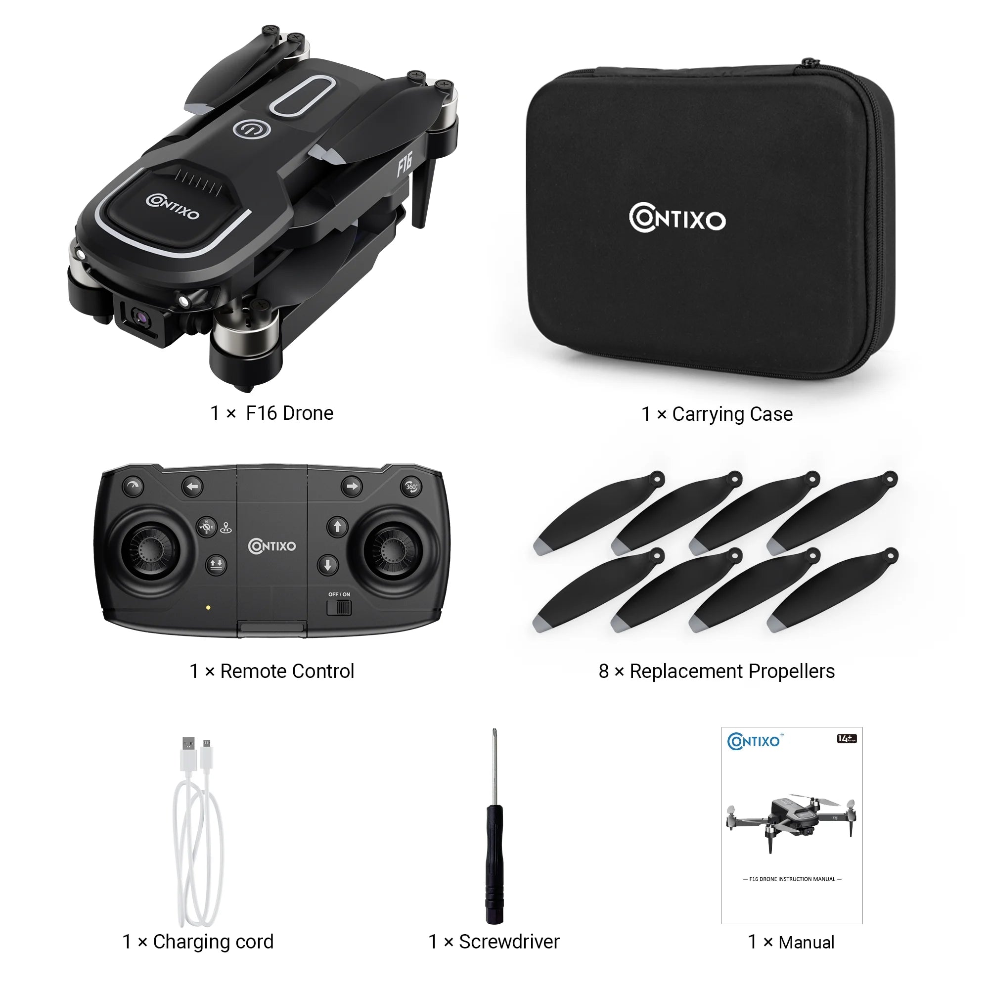 F16 Stunt Drone for Adults and Kids with 1080P Camera & Brushless Motor, 17-Minute Flight Time, Graphite