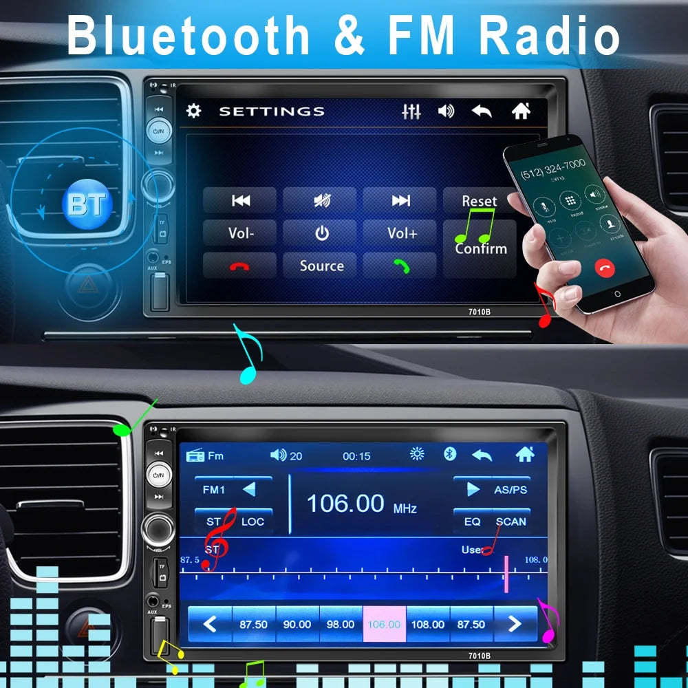 7 in Double Din Car Stereo Radio with Mirrolink Bluetooth Backup Camera
