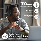Bluetooth Over-Ear Headphones, Passive Noise Cancelling, 70Hrs Playtime, Foldable, Hi-Fi Deep Bass, Black