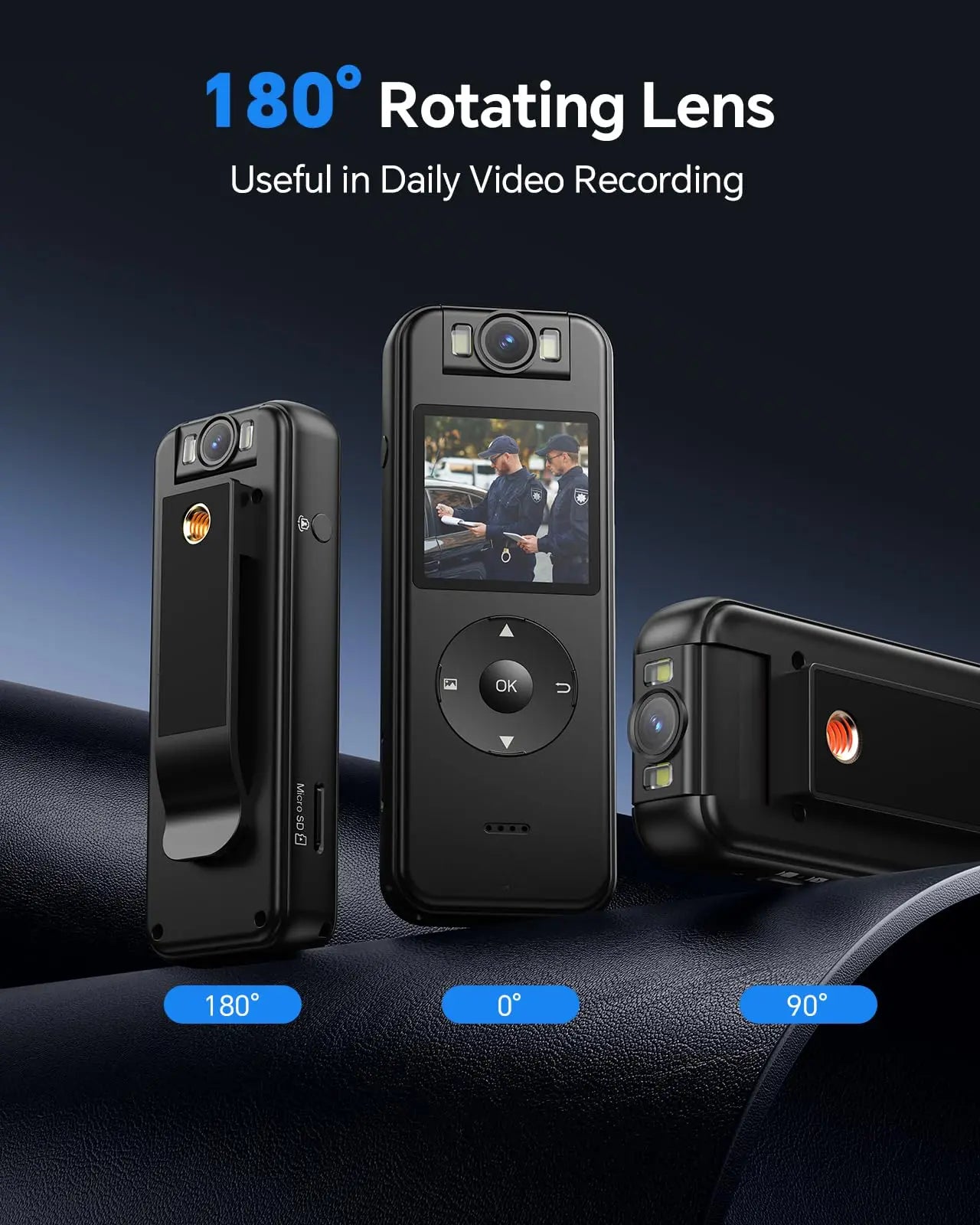 A27 2K Body Worn Camera 64G Wifi Mini Camera 4 Hrs Video Shooting Small Camcorder with 180°Rotatable Lens Battery Camera