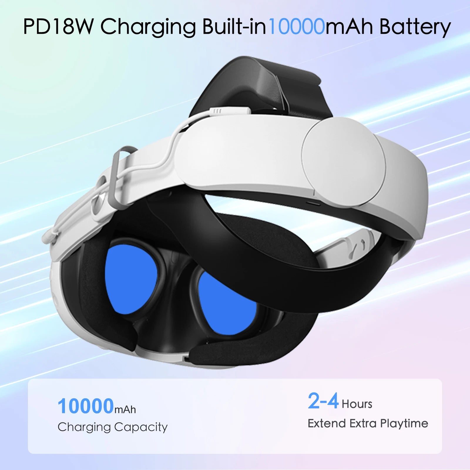 Head Strap 10000Mah Battery for Meta Quest 3/Quest 3S VR Headset Elite Strap Replacement Improve Comfort PD18W Fast Charging