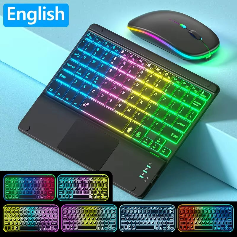 For Ipad Keyboard Tablet Phone Bluetooth Keyboard with Touchpad Rechargeable Backlit Korean Spanish Keyboard for Android/ Window