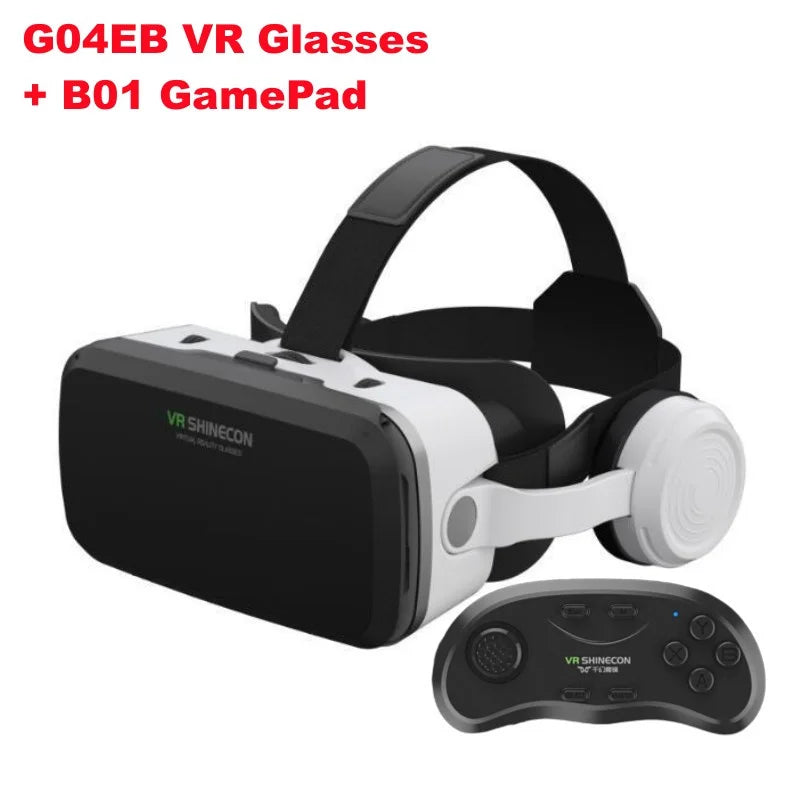 G04EB VR Glasses 3D Virtual Reality Glasses Google Cardboard Box Stereo Mic Headset Helmet for 5.5-7.2" Phone,Support Joystick