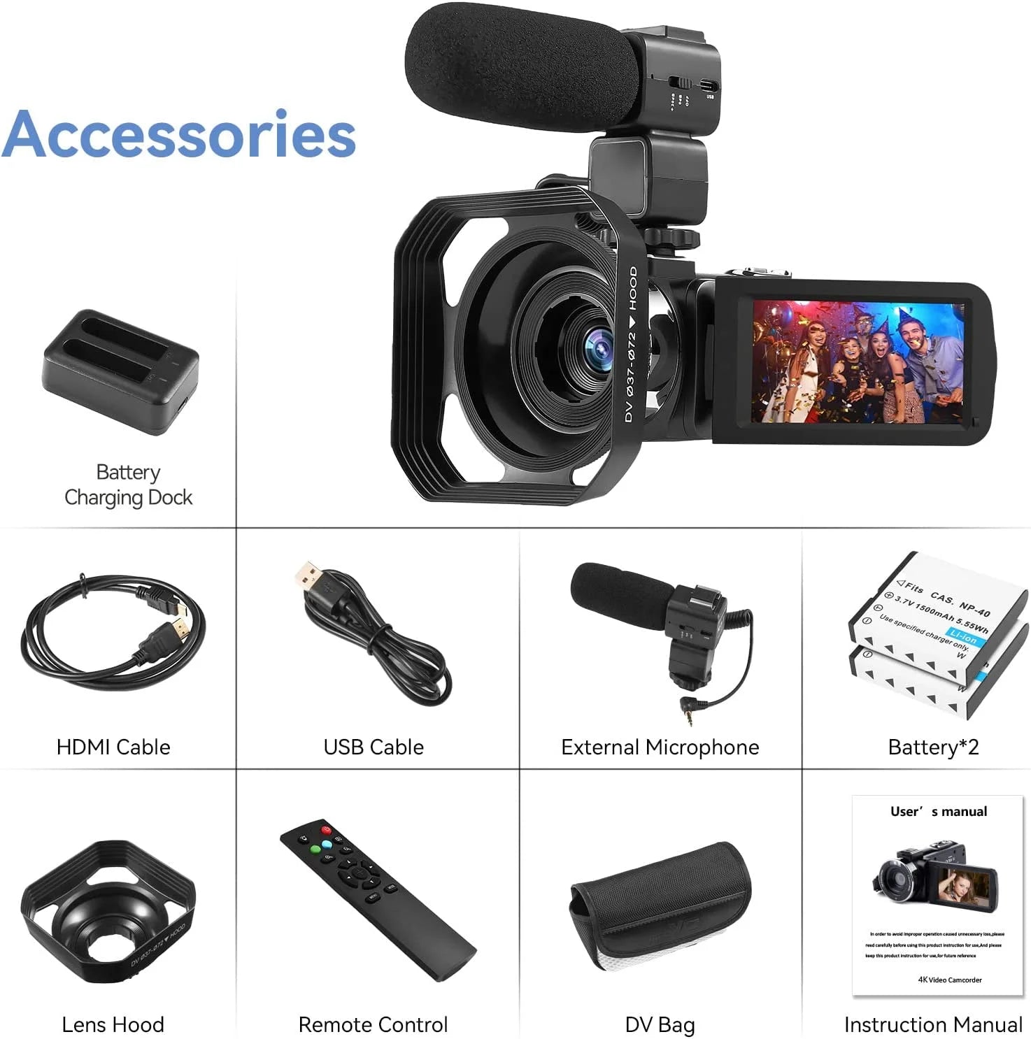 4K Camcorder Vlogging Camera for Youtube Ultra HD 4K 48MP Video Camera with Microphone & Remote Control Wifi Digital Camera 3.0" IPS Touch Flip Screen IR Night Vision 2 Batteries