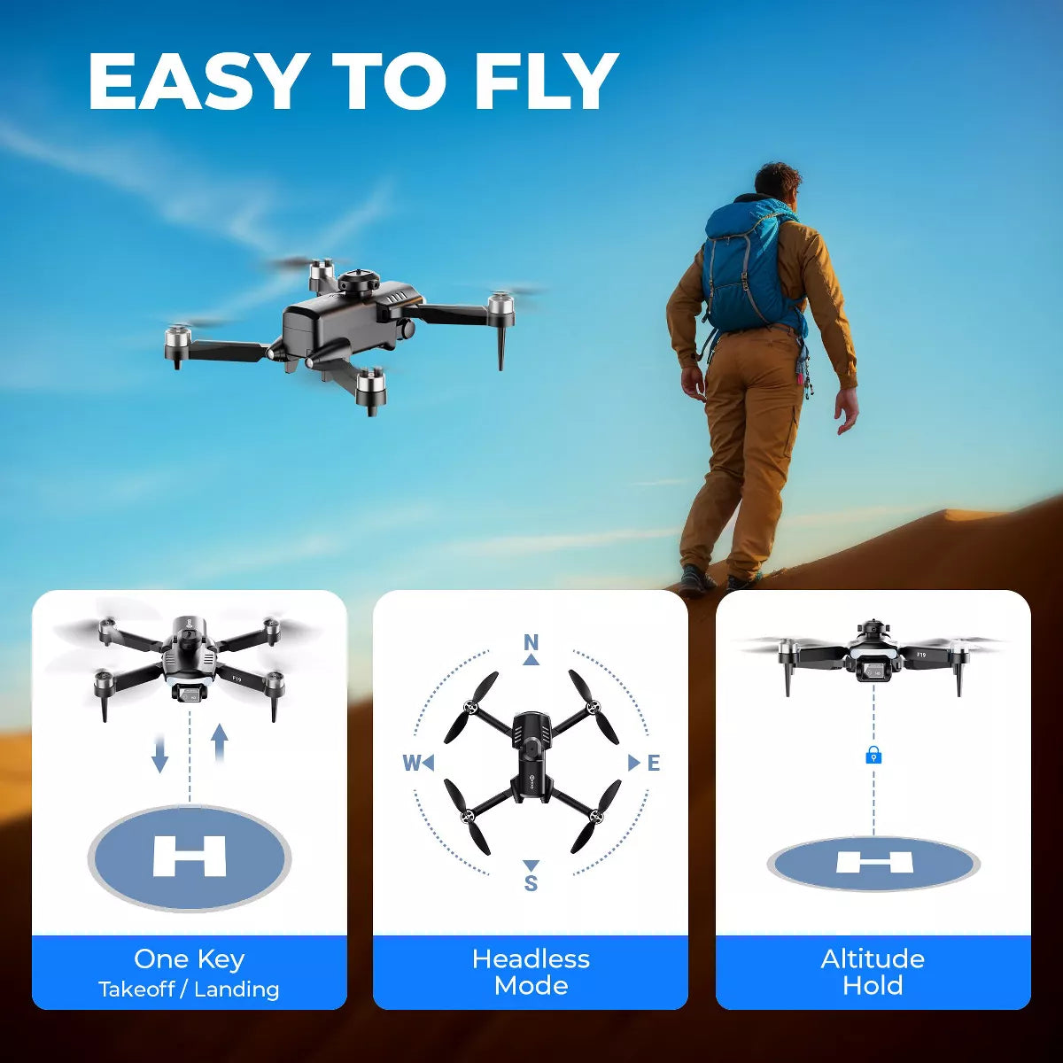 Contixo F19 Arvo Foldable Drone with 1080P HD Camera, FPV, Obstacle Avoidance, 2 Batteries, Brushless Motors & LED Lights – Black