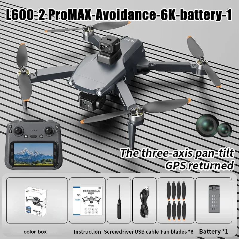 L600-2 MAX GPS Drone Professional 8K Dual Camera New 5KM 3-Axis Gimbal Obstacle Avoidance Brushless Quadcopter Toy
