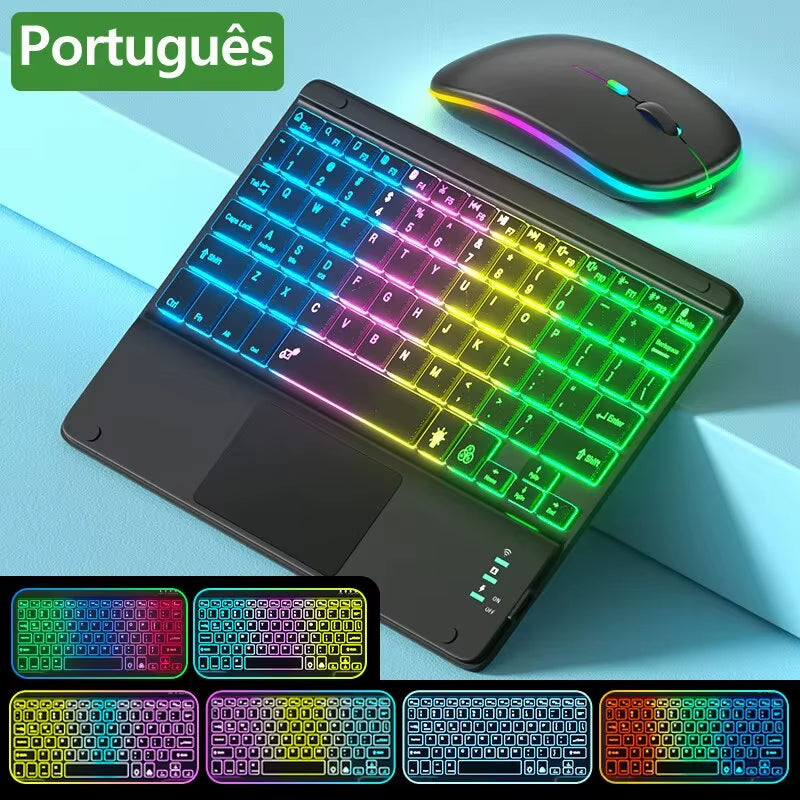 For Ipad Keyboard Tablet Phone Bluetooth Keyboard with Touchpad Rechargeable Backlit Korean Spanish Keyboard for Android/ Window