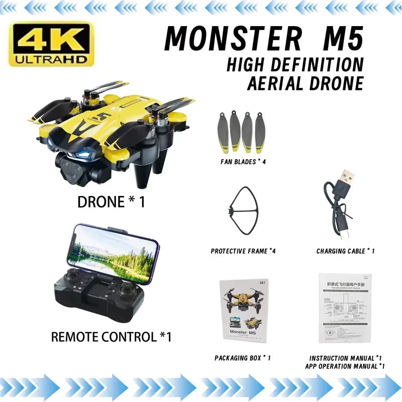 M5 Drone Professional 8K GPS Three Camera 360° Obstacle Avoidance Photography Optical Flow Positioning Brushless Quadcopte Gifts