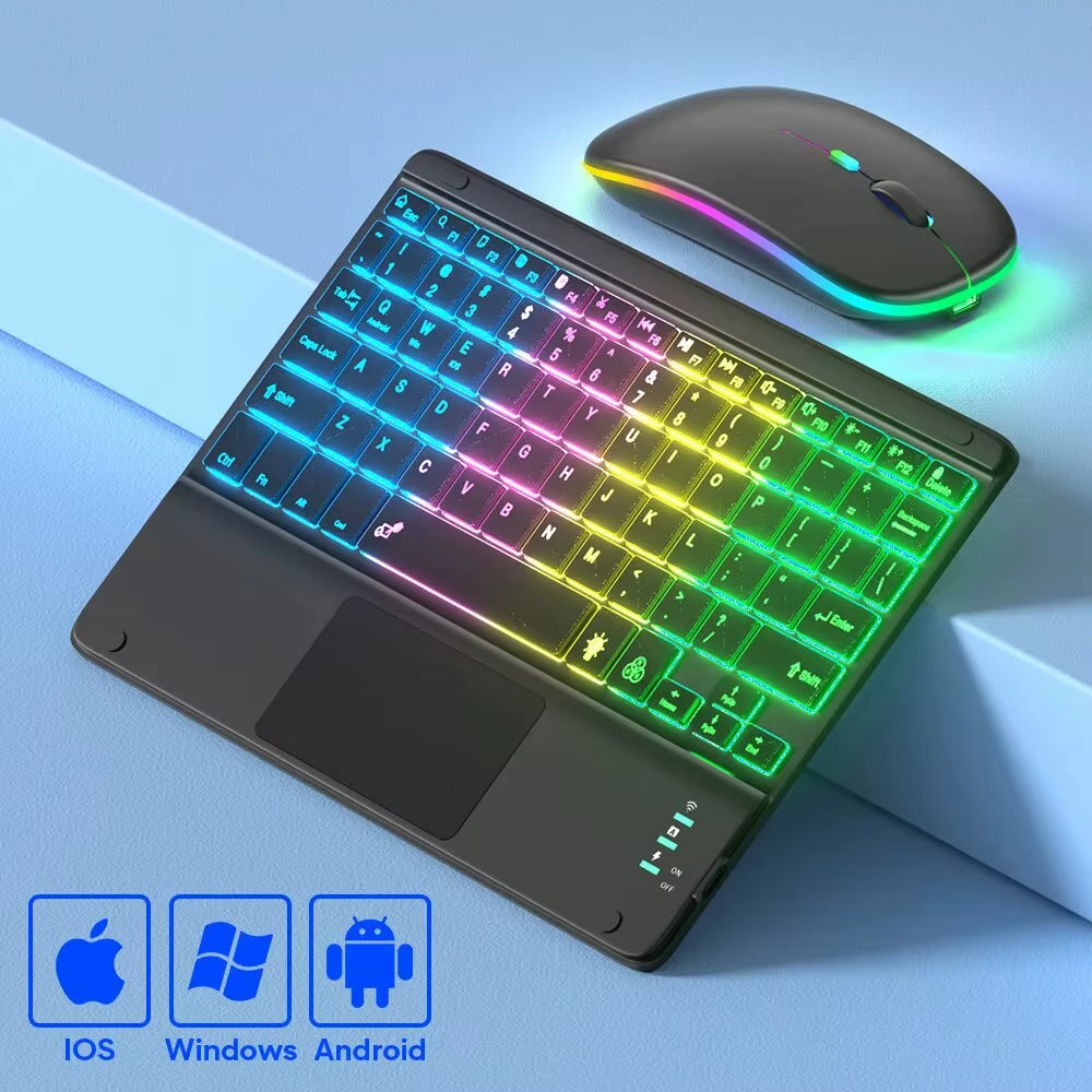 For Ipad Keyboard Tablet Phone Bluetooth Keyboard with Touchpad Rechargeable Backlit Korean Spanish Keyboard for Android/ Window