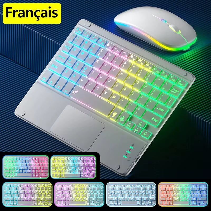 For Ipad Keyboard Tablet Phone Bluetooth Keyboard with Touchpad Rechargeable Backlit Korean Spanish Keyboard for Android/ Window
