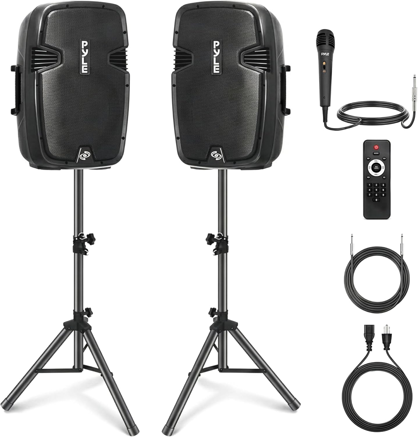 Wireless Portable PA Speaker System - 1800W High Powered Bluetooth Compatible Active + Passive Pair Outdoor Sound Speakers W/ USB SD MP3 AUX - 35Mm Mount, 2 Stand, Microphone, Remote -  PPHP1249KT