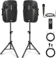 Wireless Portable PA Speaker System - 1800W High Powered Bluetooth Compatible Active + Passive Pair Outdoor Sound Speakers W/ USB SD MP3 AUX - 35Mm Mount, 2 Stand, Microphone, Remote -  PPHP1249KT