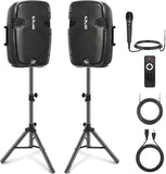 Wireless Portable PA Speaker System - 1800W High Powered Bluetooth Compatible Active + Passive Pair Outdoor Sound Speakers W/ USB SD MP3 AUX - 35Mm Mount, 2 Stand, Microphone, Remote -  PPHP1249KT