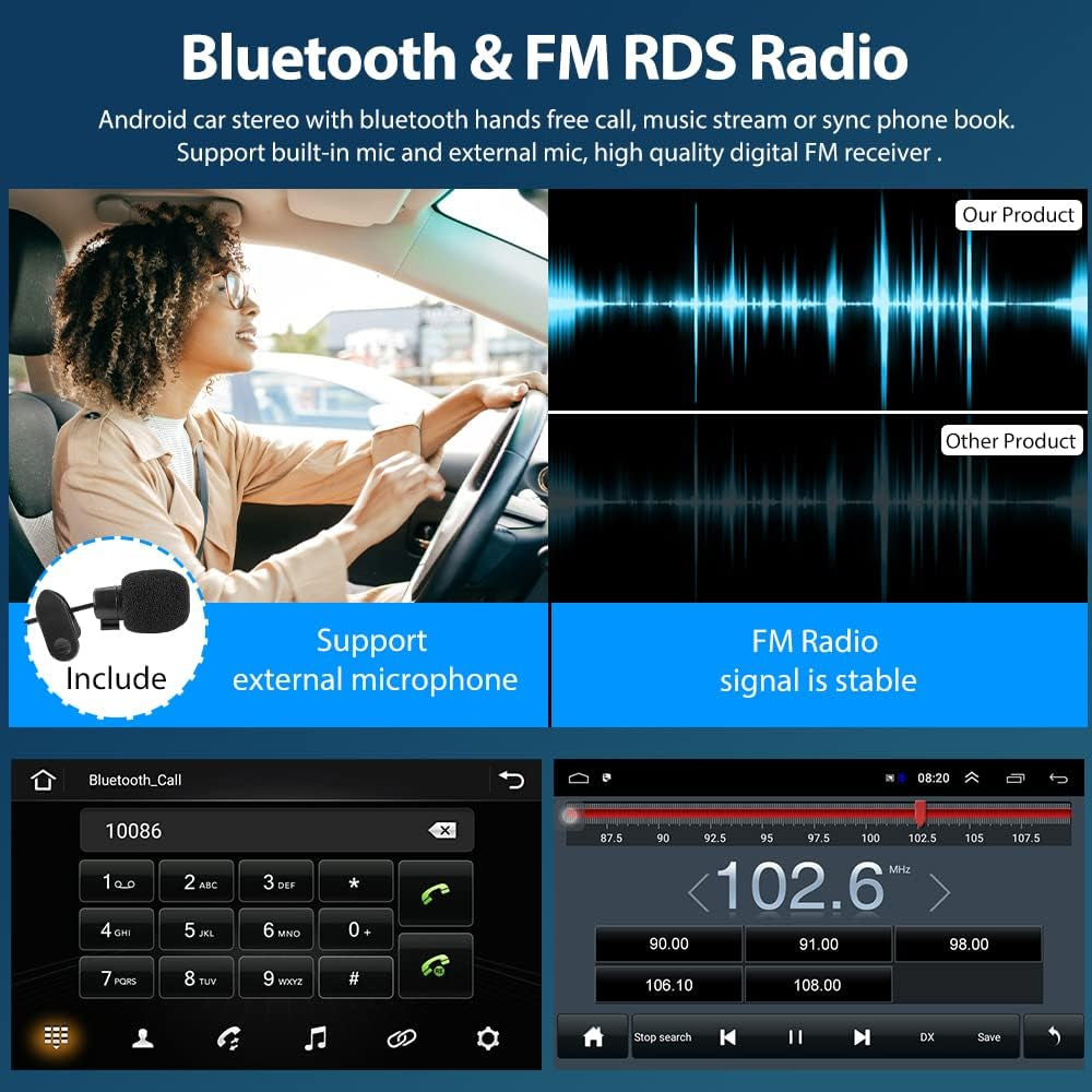Android Car Stereo Double Din, 10.1 Inch Touchscreen Wireless Carplay Android Auto Indash Radio with GPS Bluetooth FM Wifi Mirror Link SWC + Backup Camera/Microphone