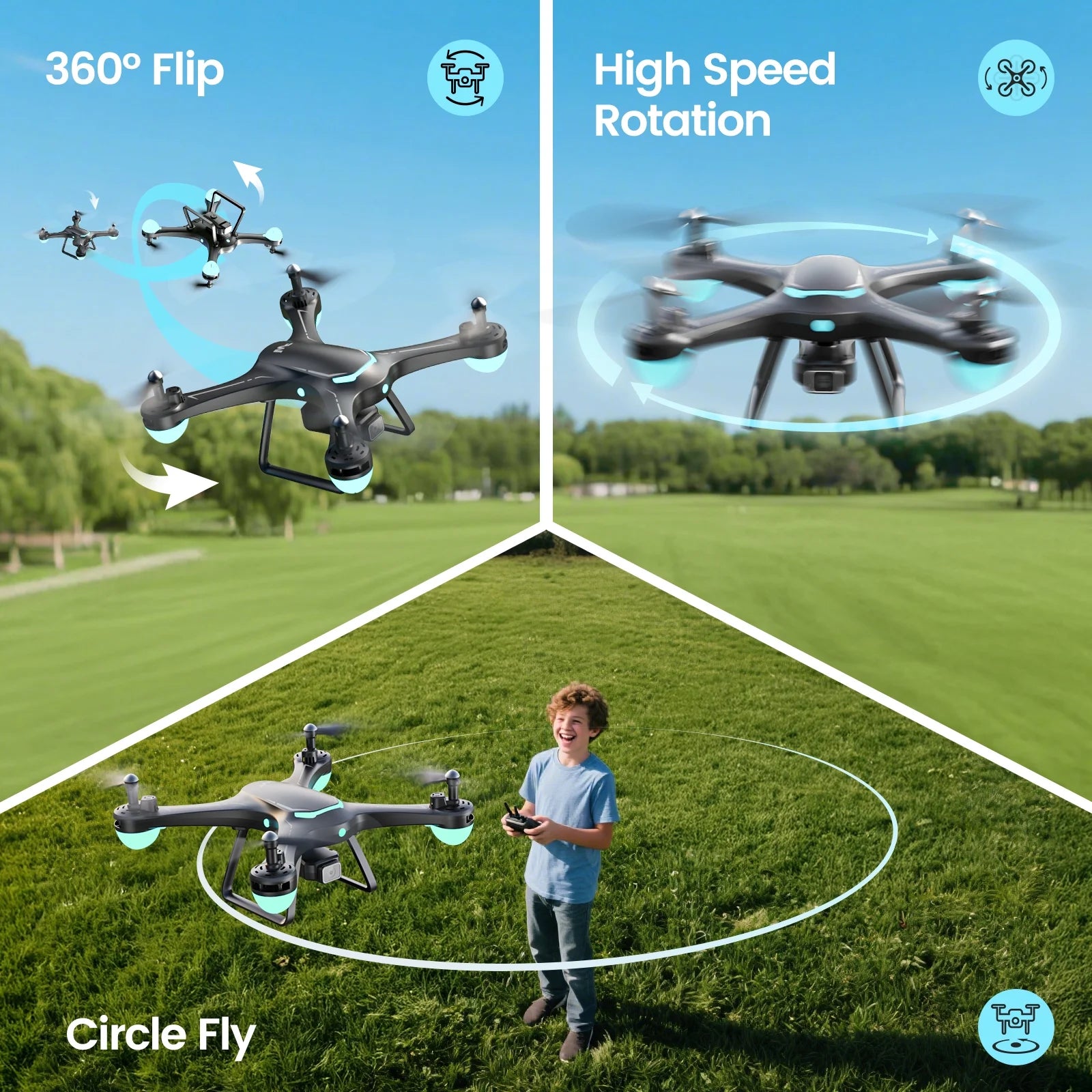 Drones for Kids with 1080P Camera, Lightweight  WF13 Upgraded Quadcopter Beginners, One-Key Takeoff, Optical Flow Hover, 2 Batteries, Black