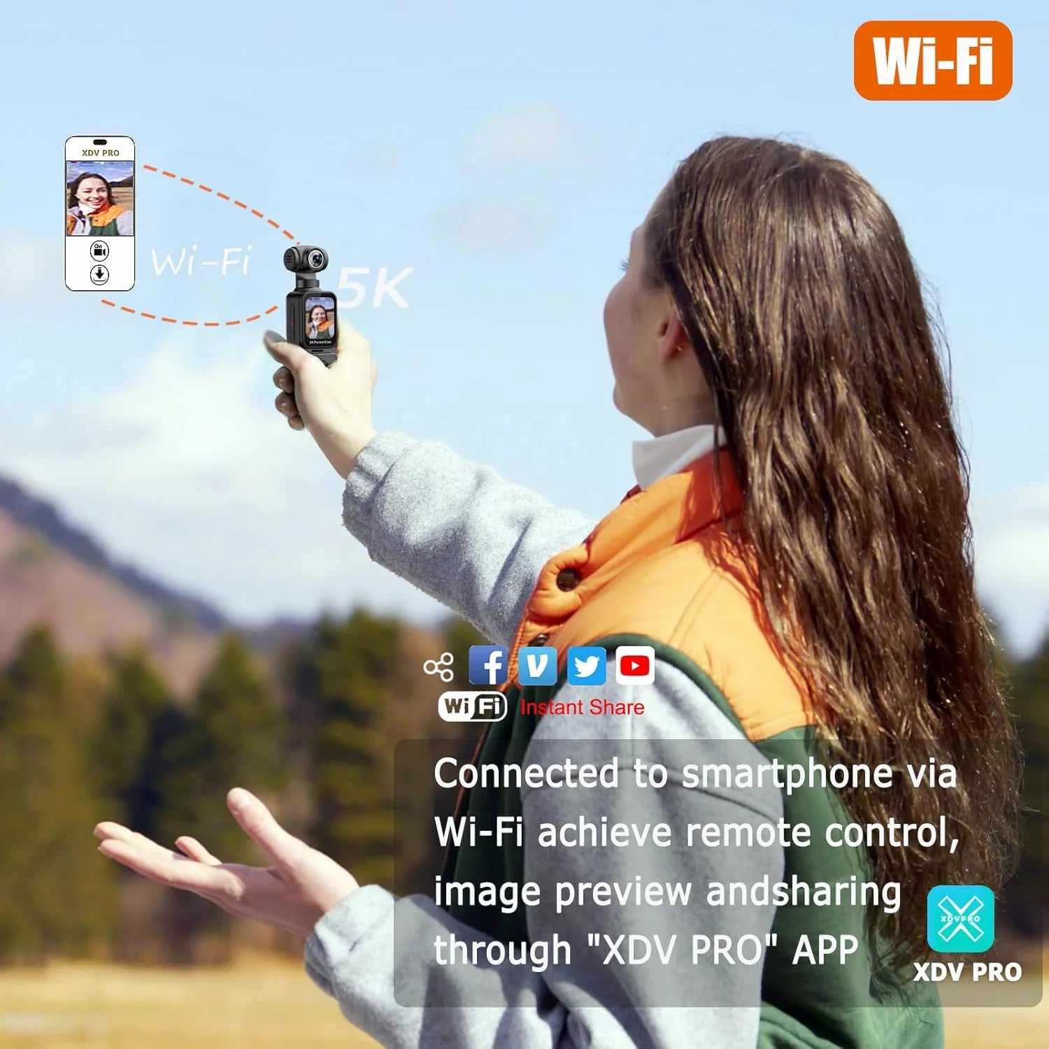 5K Mini Camera Anti-Shake Sport Cam with Face Detection Automatic Rotating Lens Vlogging Body Camera with Rotatable Touch Screen