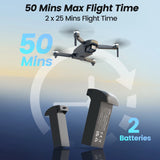 Drones with Camera for Adults 4K,  WF31 GPS Foldable Quadcopter for Beginners with Brushless Motor, 2 Batteries for 50 Min Flight Time, Black
