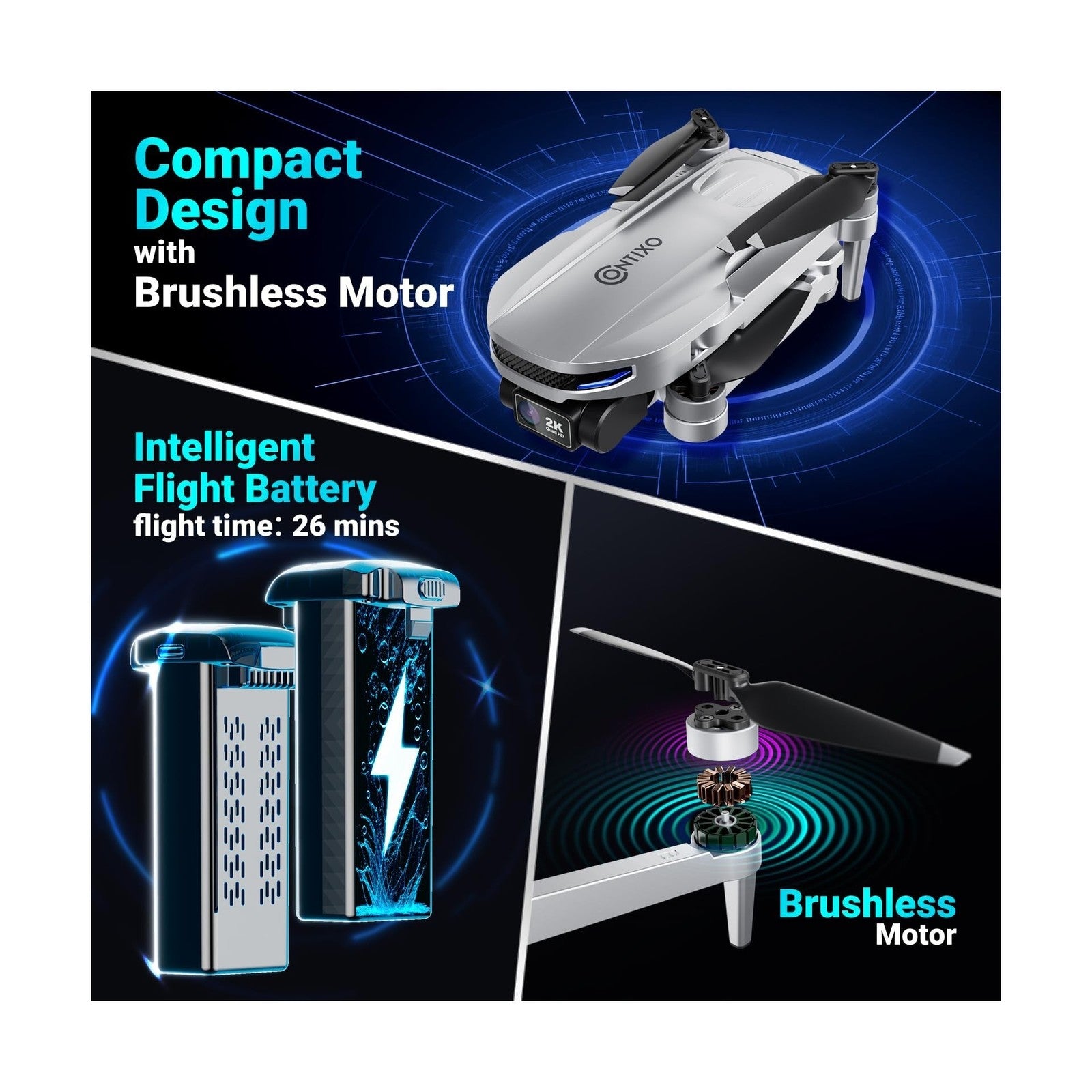 Contixo F28 2K Camera Drone for Adults, GPS Auto Follow, 26 Min Flight Time, ...