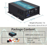 1000W Pure Sine Wave Solar Power Inverter 24V 120V 60Hz Power Converter LED Display DC to AC Power Generator with Wireless 100Ft Remote Controller
