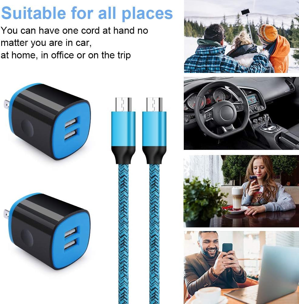 Android Charger Fast Charging, USB Wall Charger Plug Block Adapter with Fast Long Android Phone Charger Micro USB Charger Cable Cord 6Ft for Samsung Galaxy S7 S6 J3 J7 Note 5,Tablet,Kindle Fire