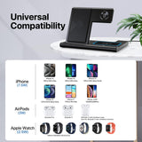 Wireless Charging Station, 3 in 1 Foldable Wireless Charger Stand for Iphone 15/14/13/12/11 Series/Xr/X/Xs/8, Airpods 3/2/Pro, Apple Watch(Black)