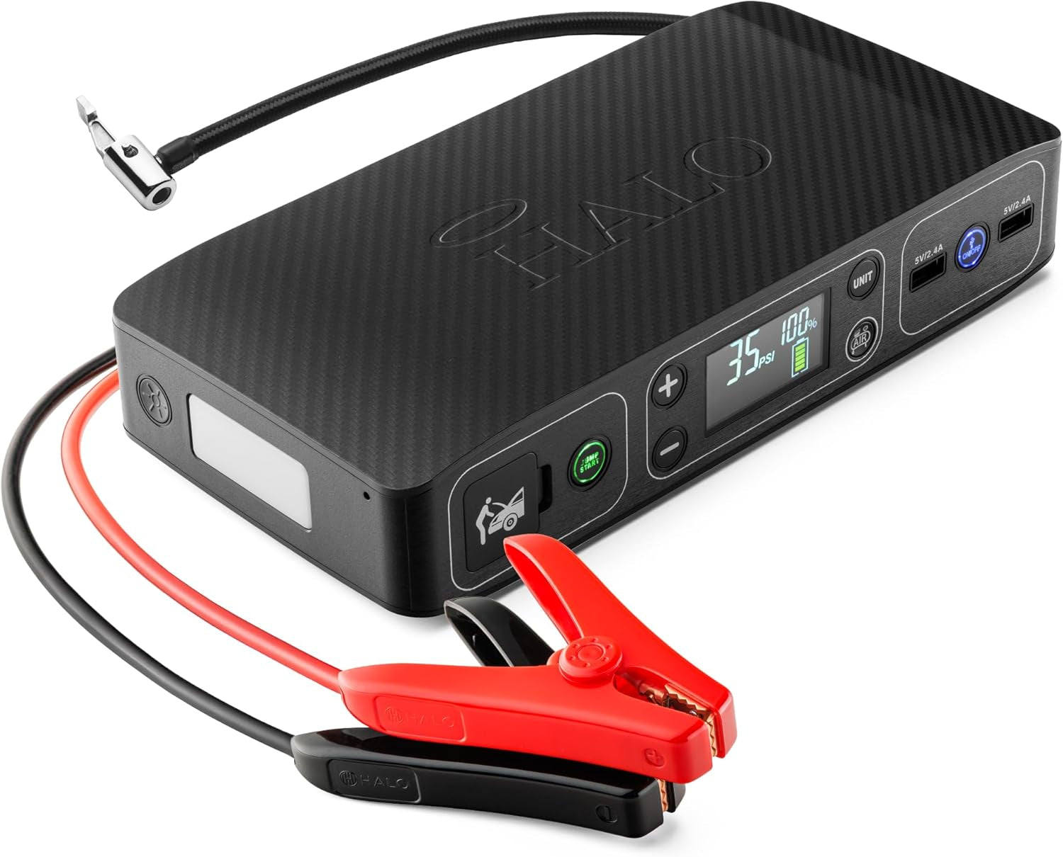 Bolt Air 58830 Portable Car Battery Jump Starter | 100 PSI Air Compressor, 58.8Wh USB Power Bank, Emergency Floodlight & Charger, Jumps Cars Suvs & Trucks, Inflates Tires, TSA Approved — Black