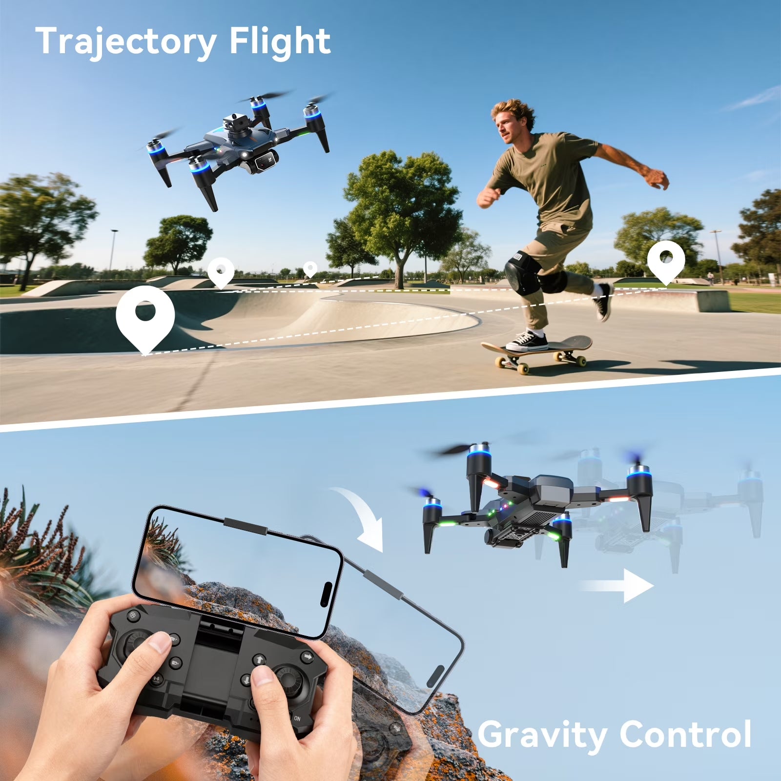 RC Drone with 4K Camera for Adults Kids, Brushless Mini Drone with Headless Mode, RC Quadcopter with Colorful LED Light, 2 Batteries for Beginners