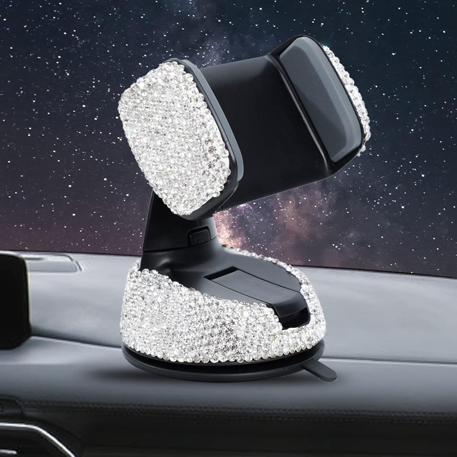 Bling Car Phone Holder,Bling Crystal Car Phone Mount, with One More Air Vent Base, Universal Cell Phone Holder for Dashboard,Windshield and Air Vent (White)