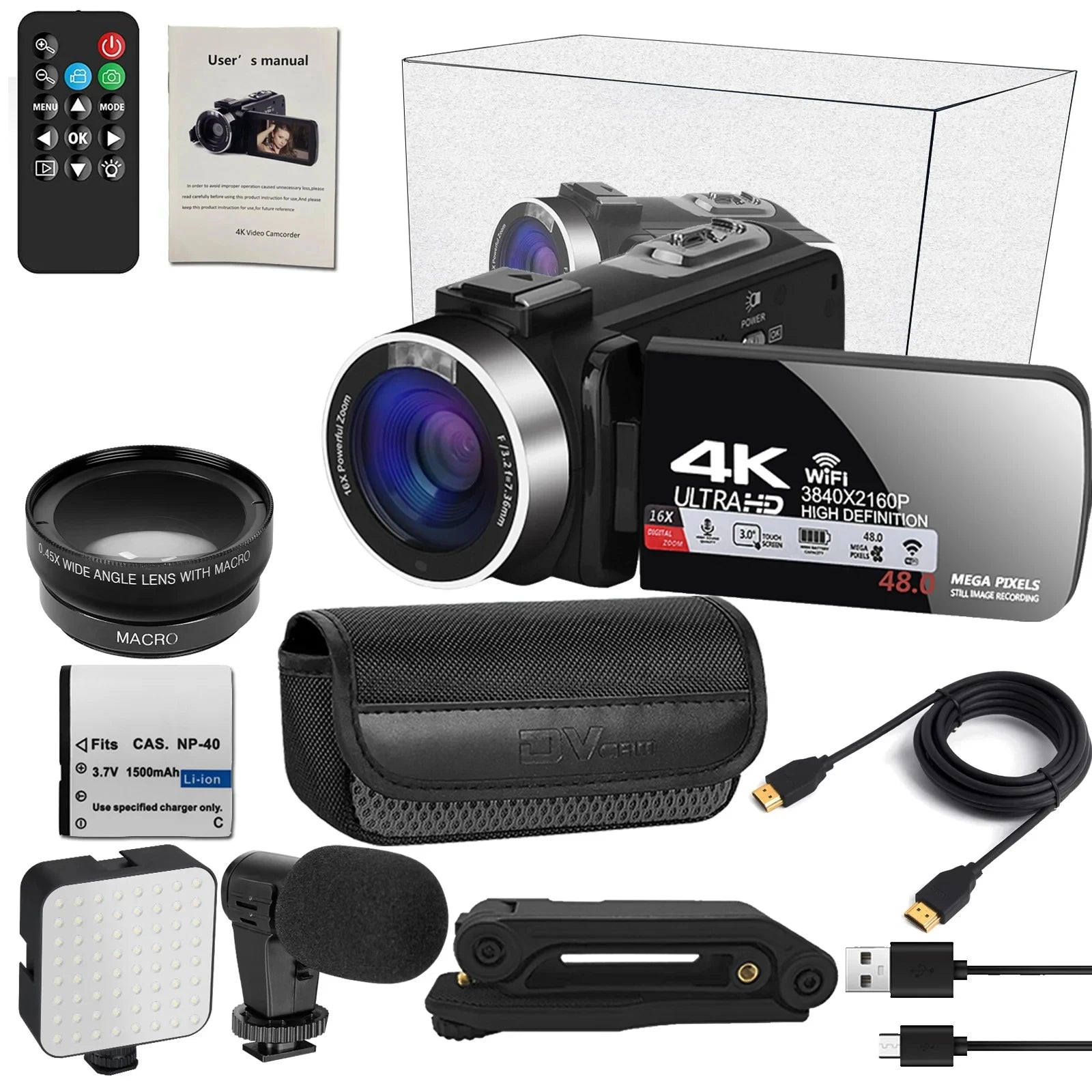 Digital Cameras 4K Professional Camcorder 48MP Camera Wifi Youtube Camera 18X Digital Zoom Camera Digital Webcam for Vlog Video