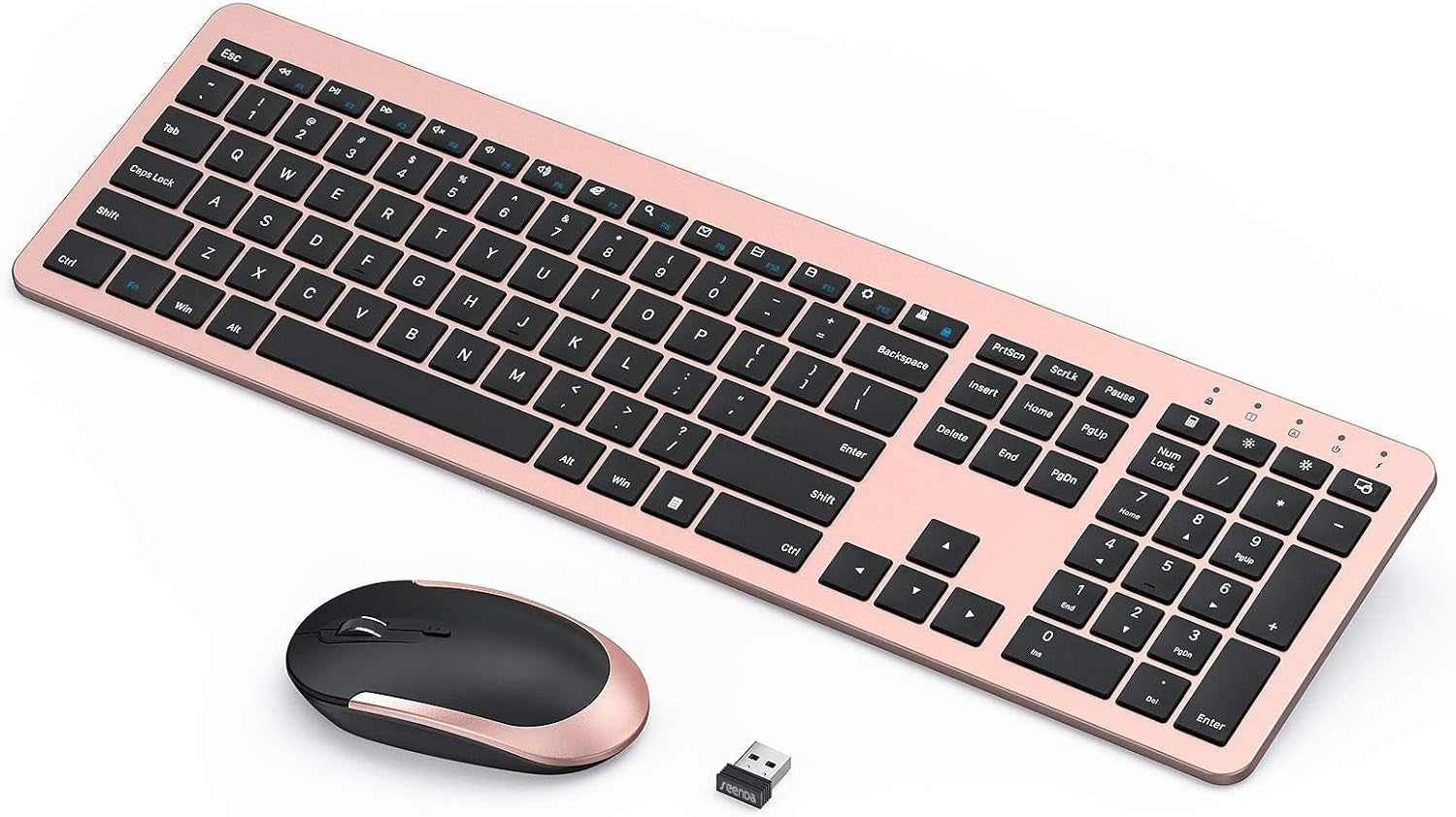 Wireless Keyboard and Mouse Combo, Rechargeable Quiet Keyboard Mouse, Sleek and Ultra Thin Design, Full-Size with Number Pad for Windows, Laptop, PC, Notebook, Desktop (Rose Gold & Black)