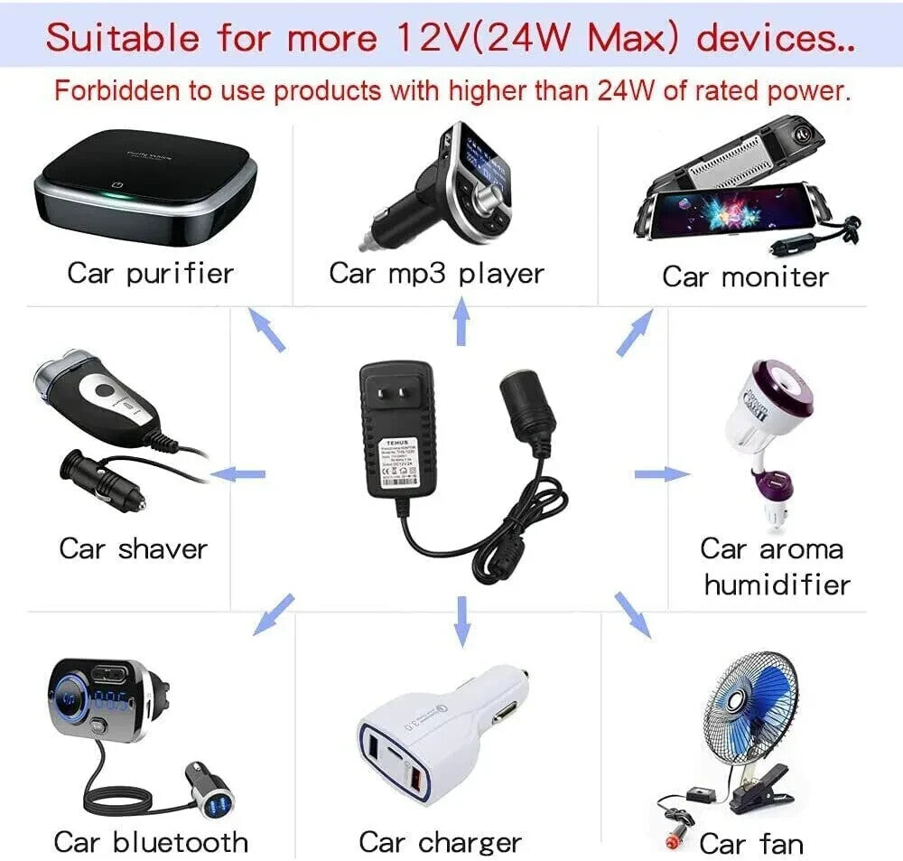 110V-240V AC Plug to 12V DC Car Cigarette Lighter Converter Socket Adapter