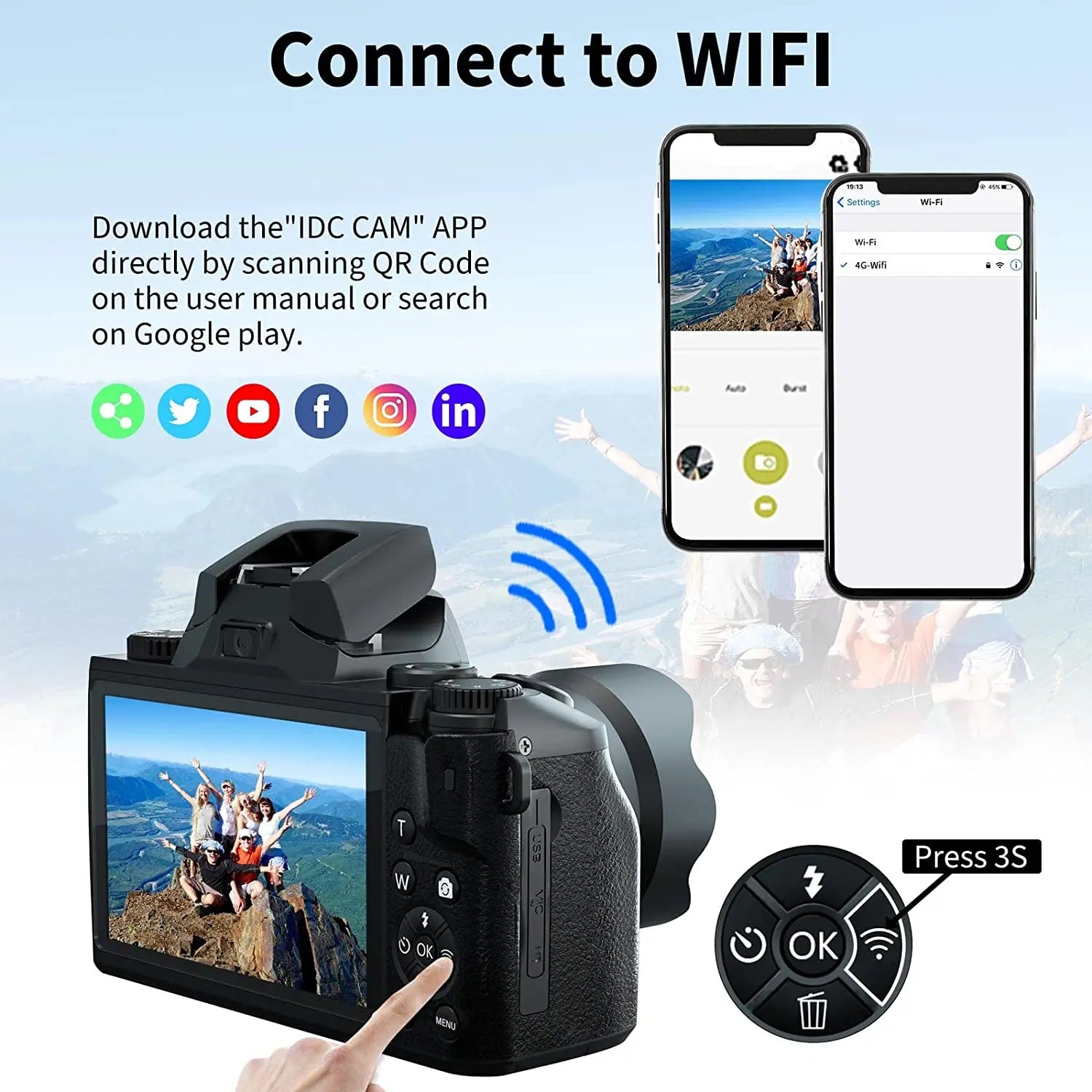 16X Zoom 64MP DSLR HD WIFI Dual Cameras 4.0 Inch Touchscreen 4K Digital Camera for Photography Video Live Streaming Vlogging