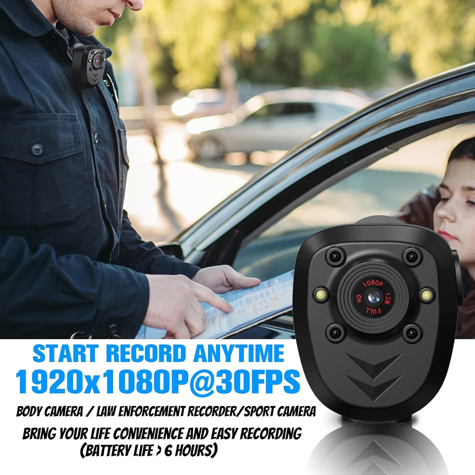 Mini Body Camera Video Recorder Built-In 32GB Memory Card with Night Vision IR & Loop Record HD 1080P, 4-6 HR Battery Life Wear