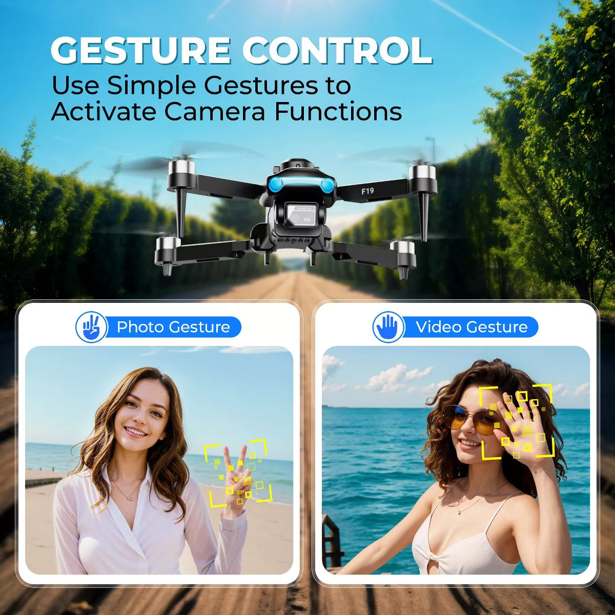 Contixo F19 Arvo Foldable Drone with 1080P HD Camera, FPV, Obstacle Avoidance, 2 Batteries, Brushless Motors & LED Lights – Black