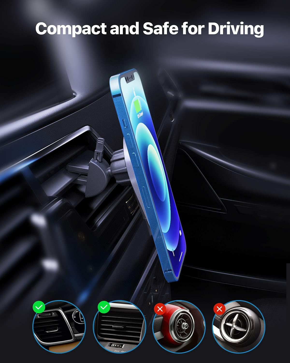 Magnetic Wireless Car Charger, Fast Wireless Car Charger Phone Mount,15W Auto-Clamping Air Vent Holder,For Iphone 13/13 Pro/13Pro Max/13 Mini/12/12 Pro/12 Pro Max/12 Mini
