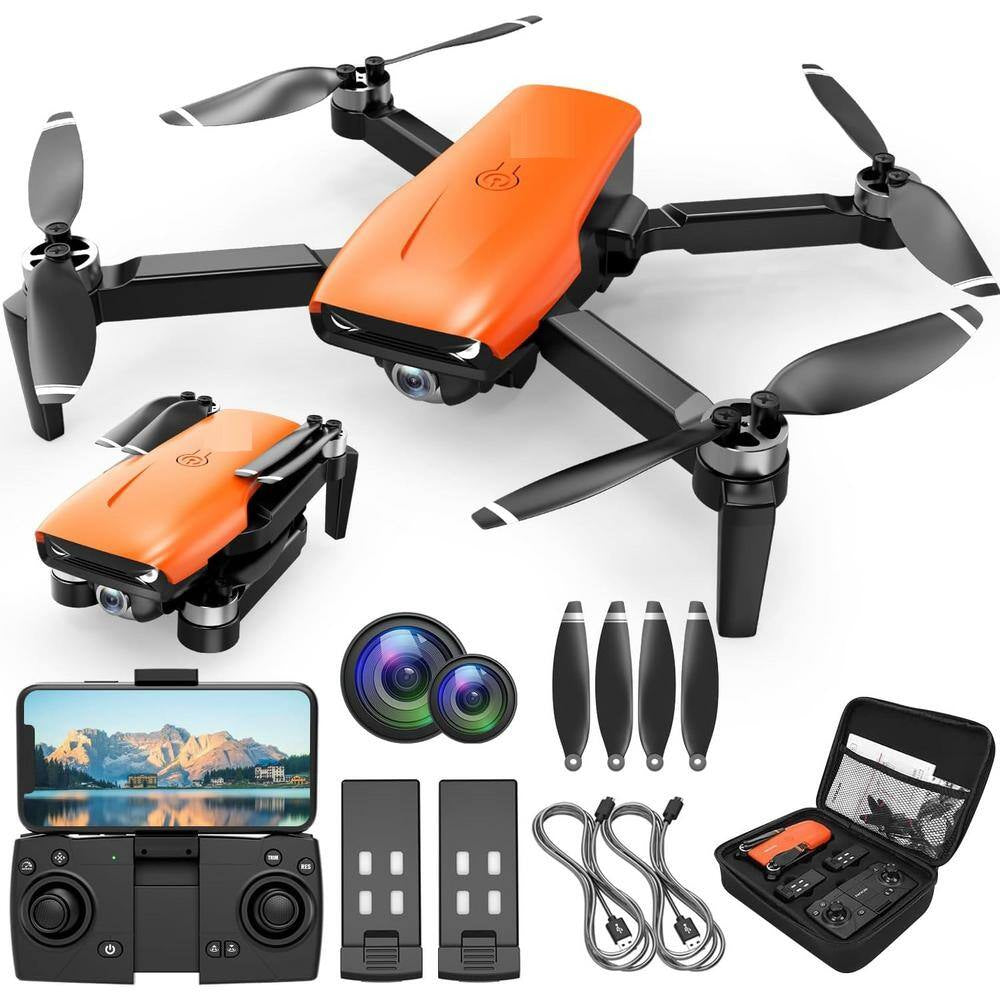 Drone with Camera for Adults Beginner Foldable 2.4 Ghz FPV Drone 249G 26-Mins Flight Time Brushless Motor, Orange Finish