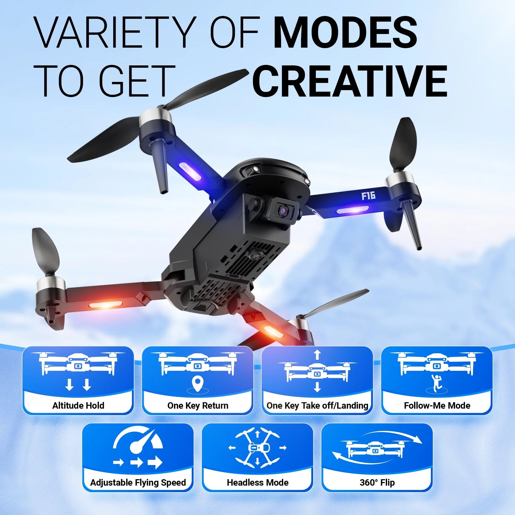 F16 Stunt Drone for Adults and Kids with 1080P Camera & Brushless Motor, 17-Minute Flight Time, Graphite