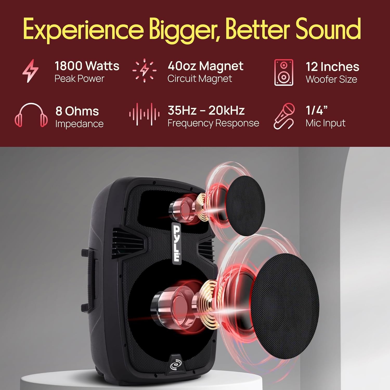 Wireless Portable PA Speaker System - 1800W High Powered Bluetooth Compatible Active + Passive Pair Outdoor Sound Speakers W/ USB SD MP3 AUX - 35Mm Mount, 2 Stand, Microphone, Remote -  PPHP1249KT