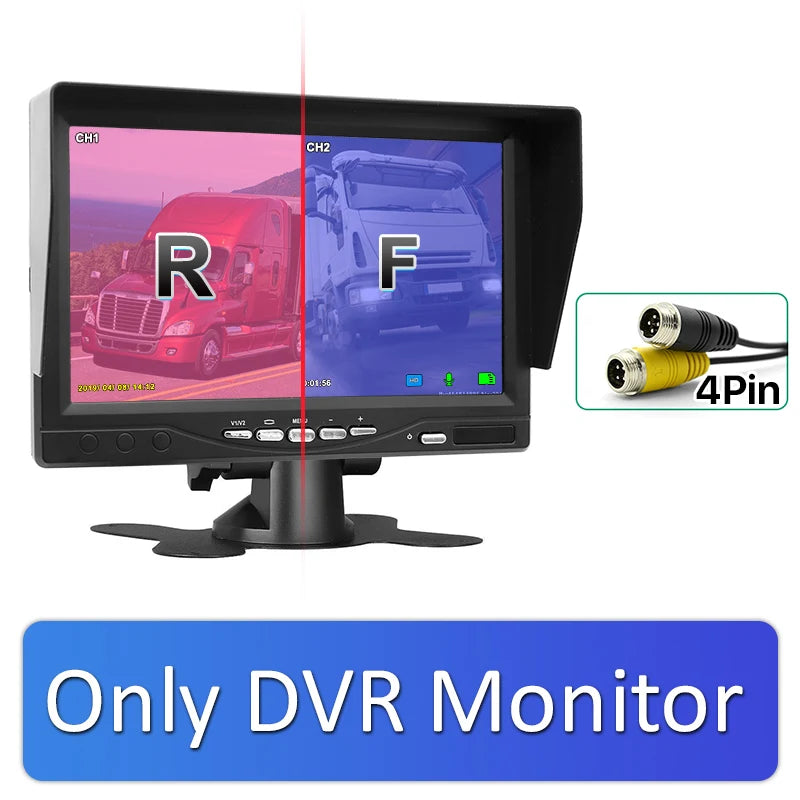 2CH 1920*1080P 7 Inch IPS Screen Car Truck Bus AHD DVR Monitor with Digital Video Recorder for Front Rear Reverse Backup Camera