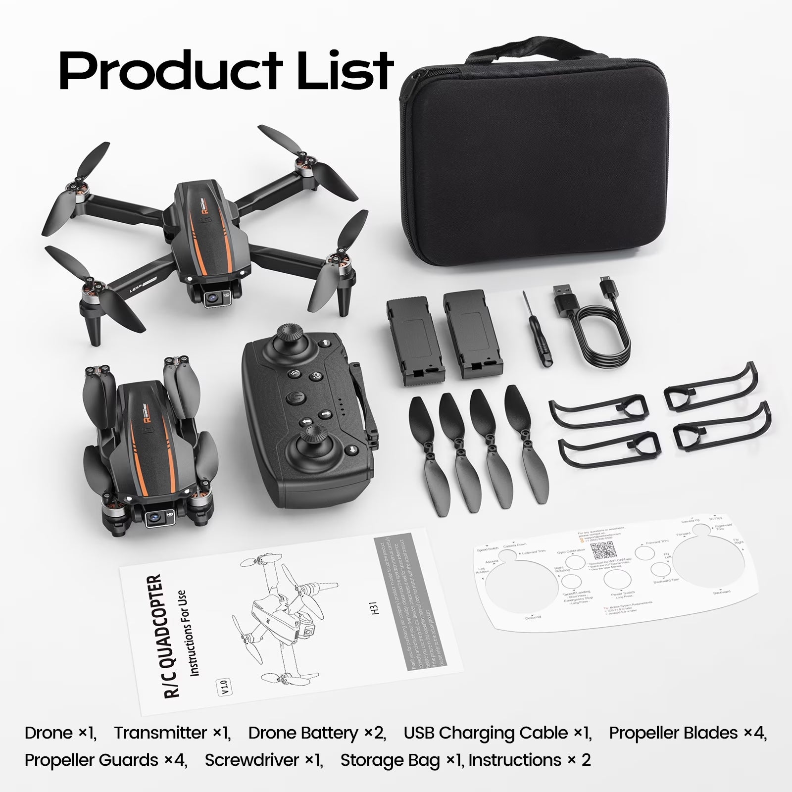 H31 Drone with Camera for Kids and Adults, 3 Speed Adjustment, Optical Flow Positioning, 2 Batteries, Black