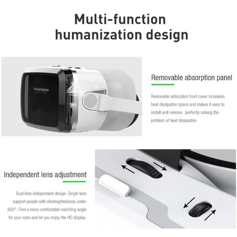 G04EB VR Glasses 3D Virtual Reality Glasses Google Cardboard Box Stereo Mic Headset Helmet for 5.5-7.2" Phone,Support Joystick